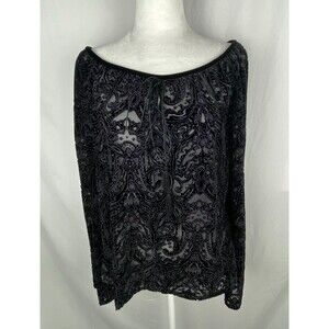 Vintage Casual Corner Blouse Womens Size 6 Black Velvet Burnout Silk Blend Top